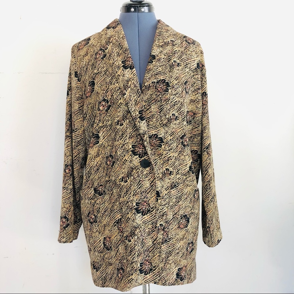 Vintage Silky Spring Patterned Blazer Oversized L… - image 2